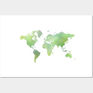 Green Watercolour World Map Posters and Art